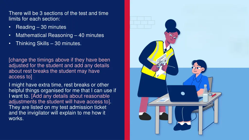 there will be 3 sections of the test and time