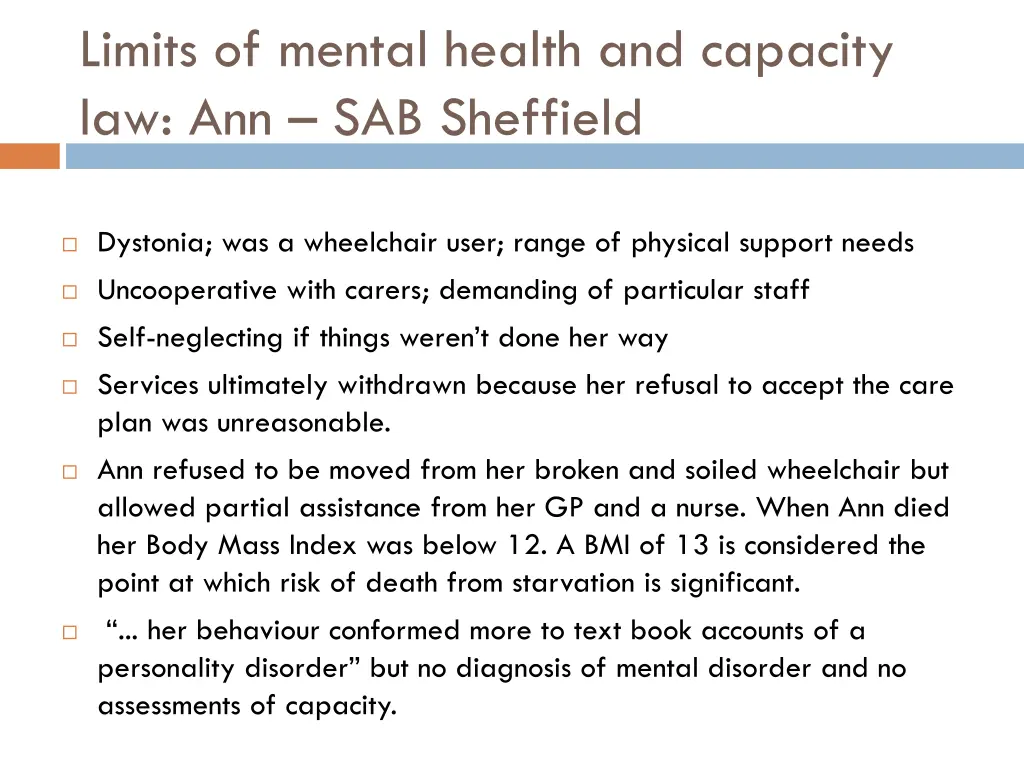 limits of mental health and capacity