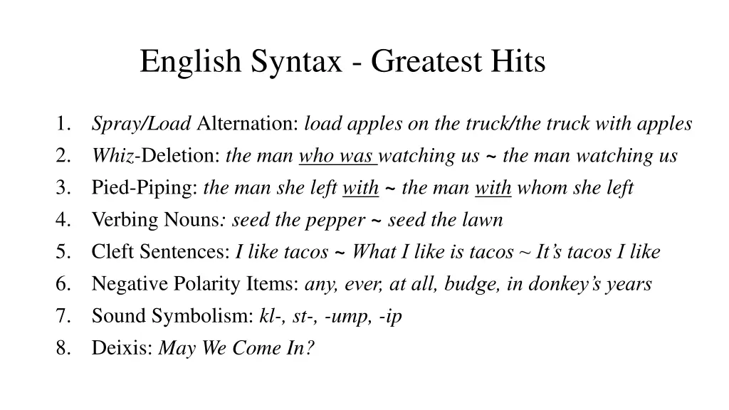 english syntax greatest hits