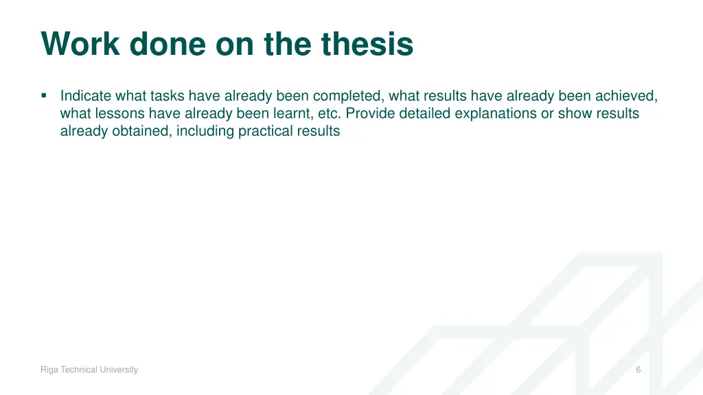 work done on the thesis