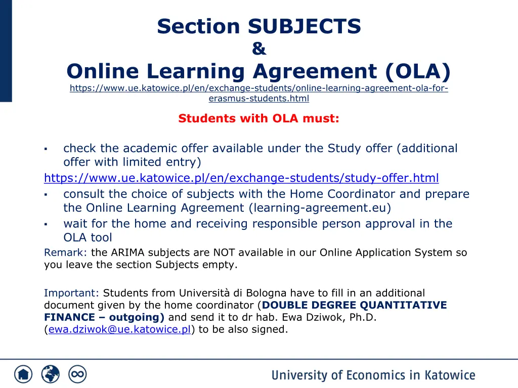 section subjects online learning agreement