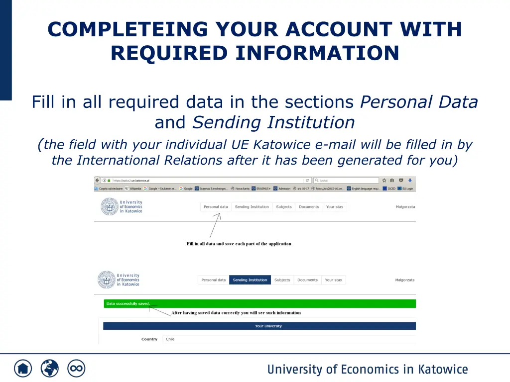 completeing your account with required information