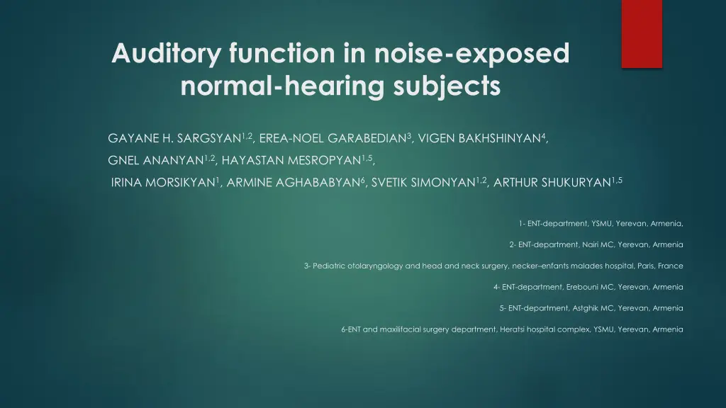 auditory function in noise exposed normal hearing