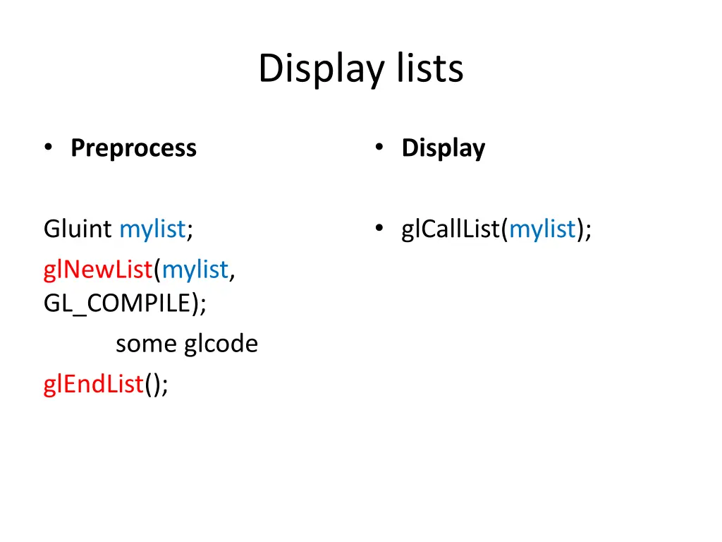 display lists