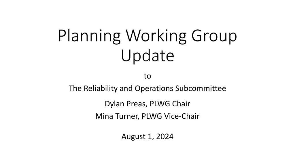 planning working group update