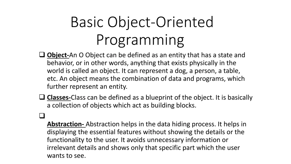 basic object oriented programming object