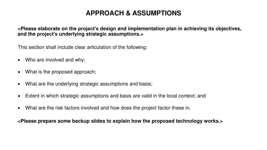 approach assumptions