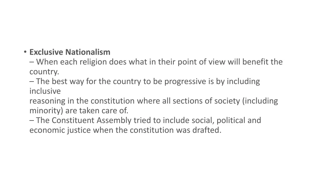 exclusive nationalism when each religion does