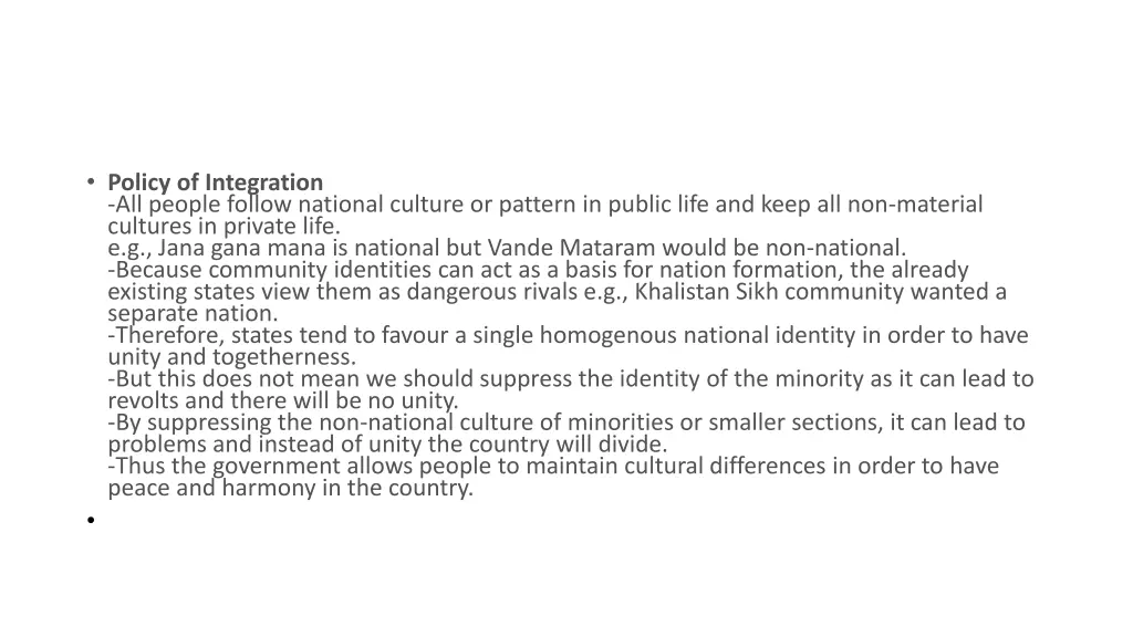 policy of integration all people follow national