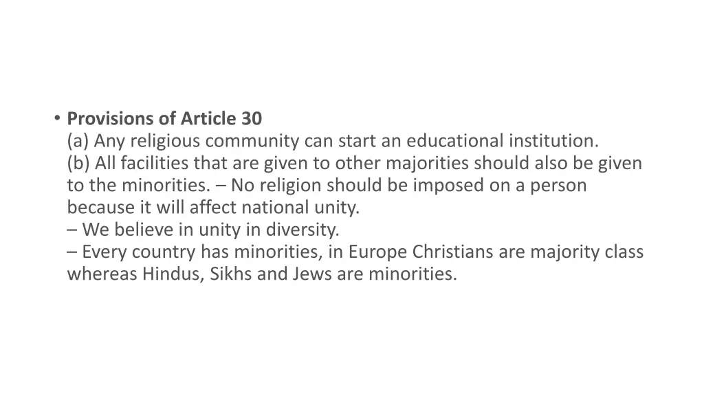 provisions of article 30 a any religious