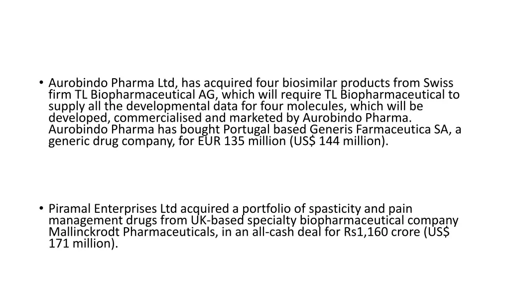 aurobindo pharma ltd has acquired four biosimilar