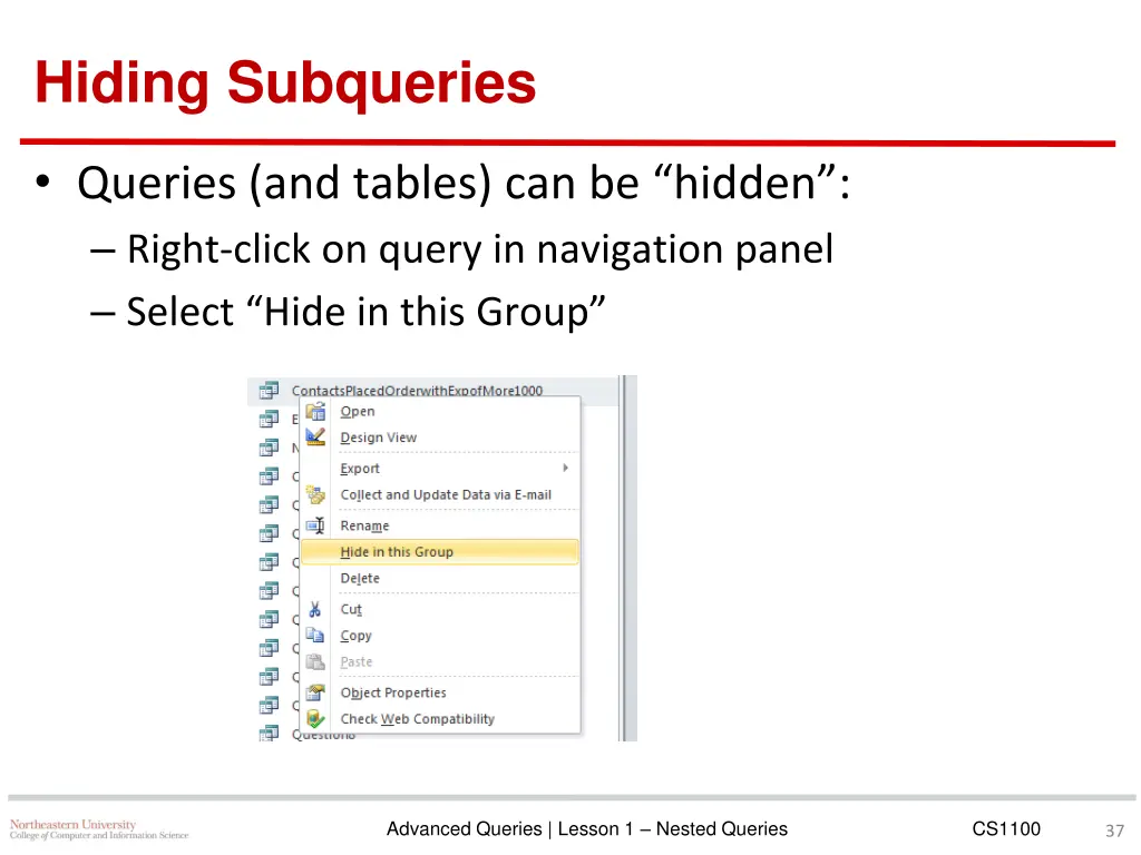hiding subqueries
