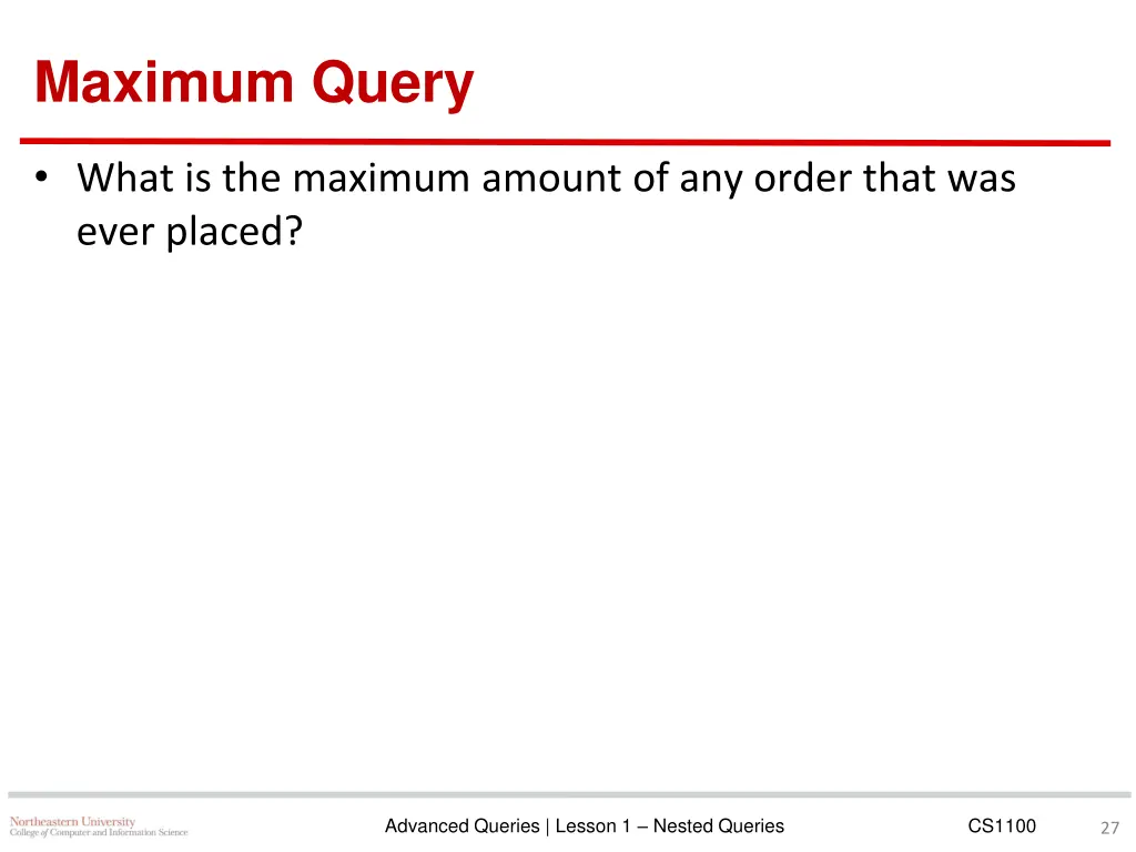 maximum query