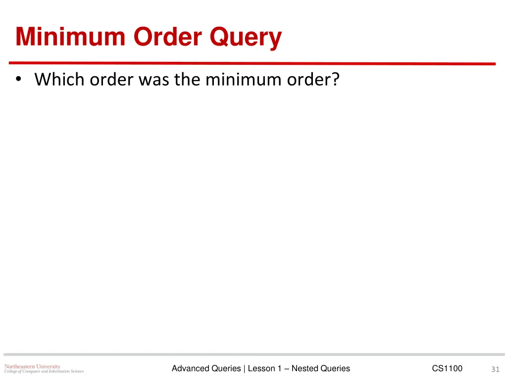 minimum order query