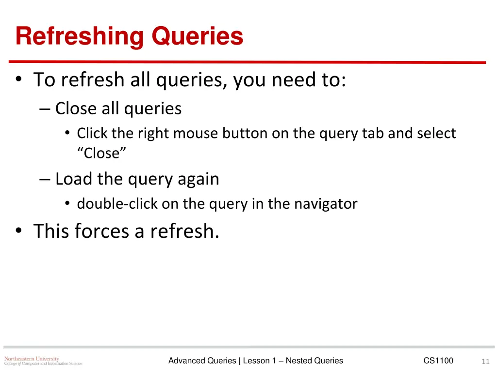 refreshing queries