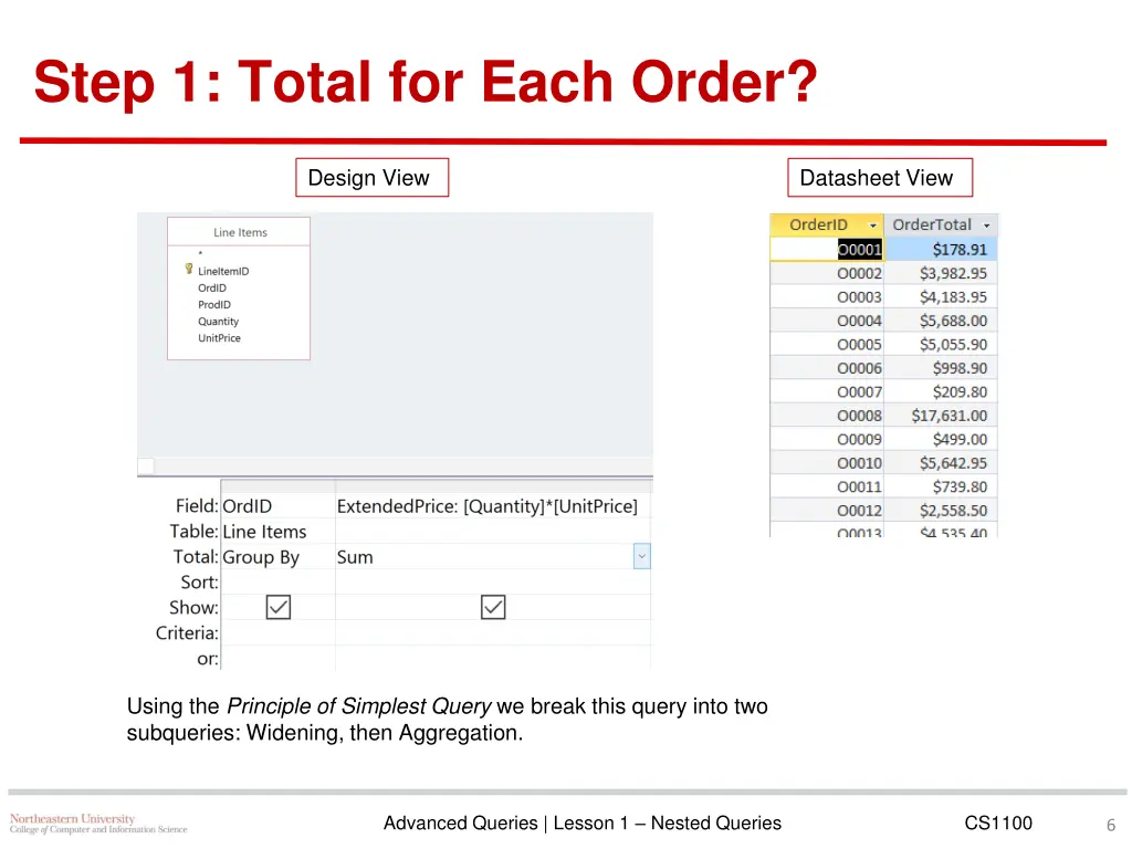 step 1 total for each order