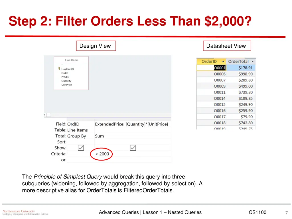 step 2 filter orders less than 2 000