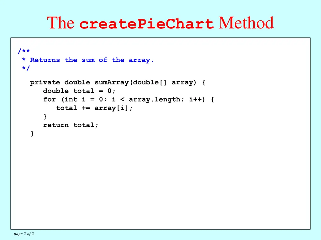 the createpiechart method 1