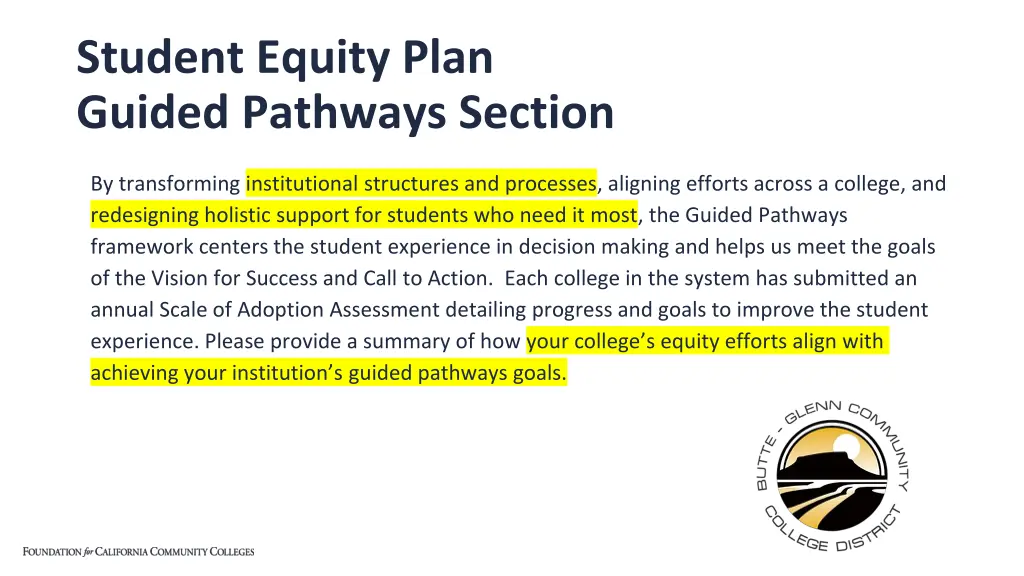 student equity plan guided pathways section