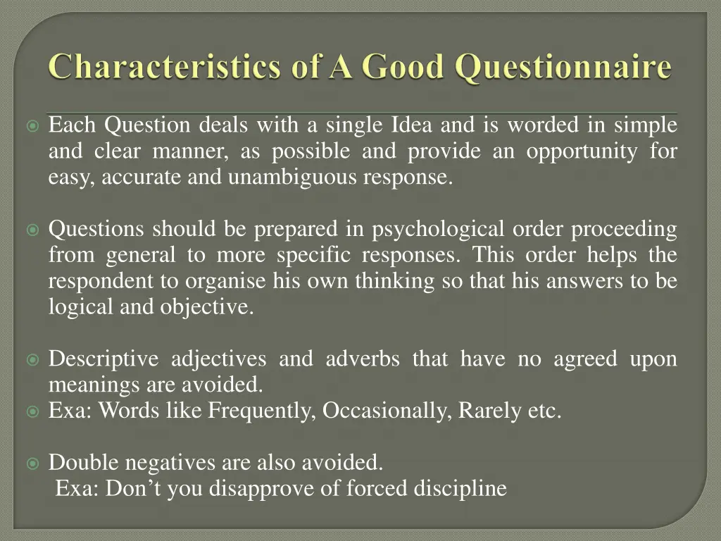 each question deals with a single idea