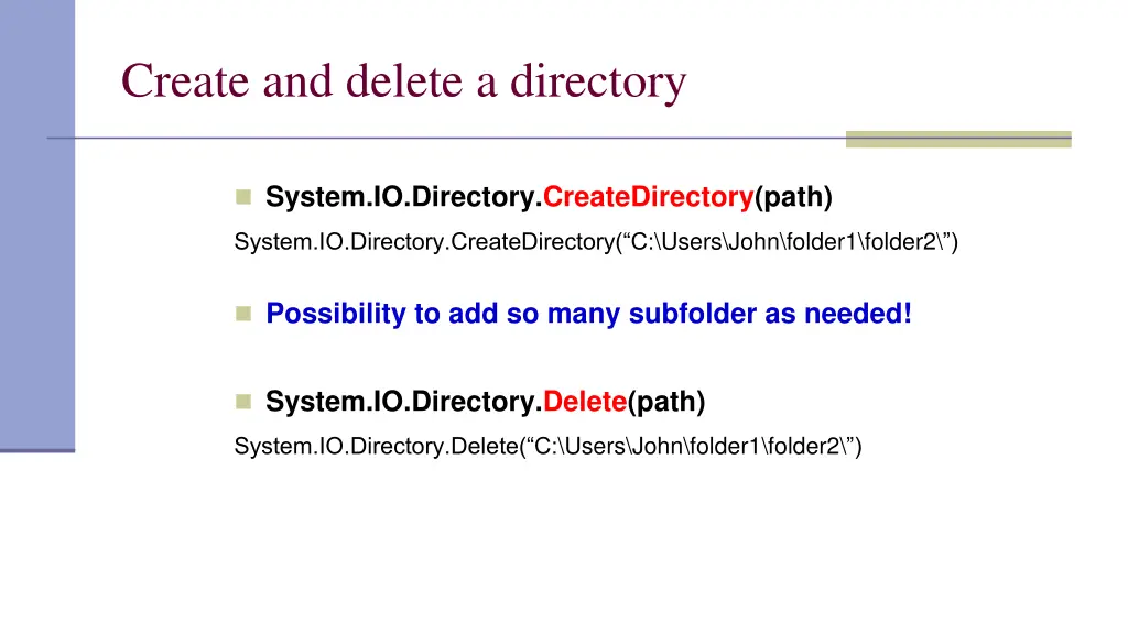 create and delete a directory