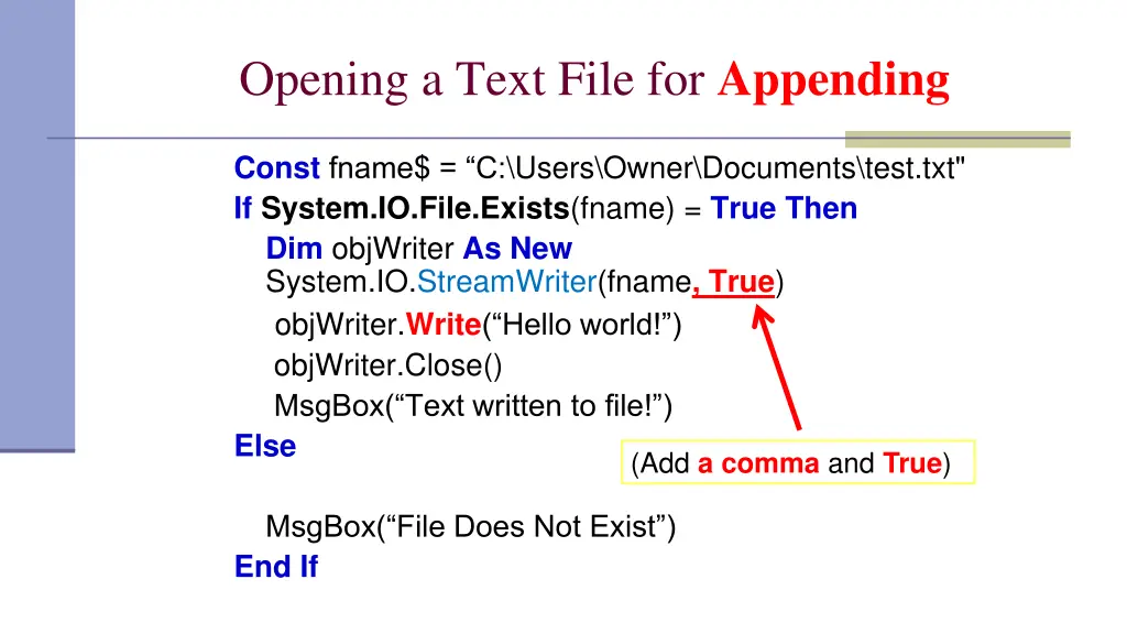 opening a text file for appending