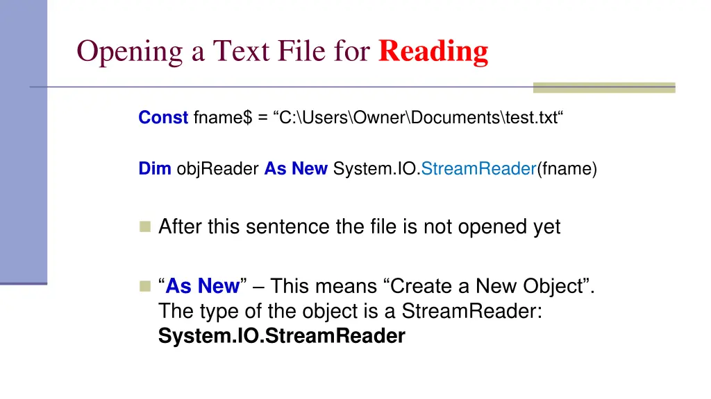 opening a text file for reading