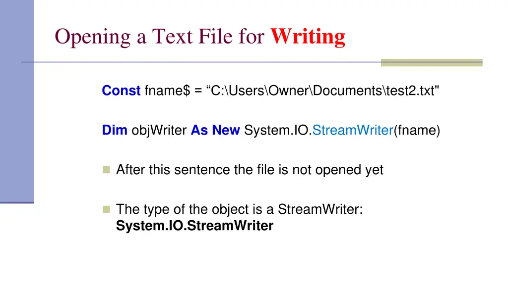opening a text file for writing