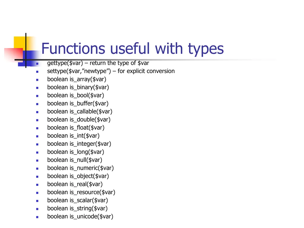 functions useful with types gettype var return