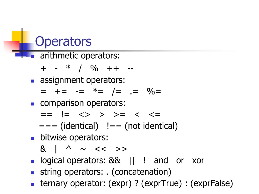 operators arithmetic operators assignment