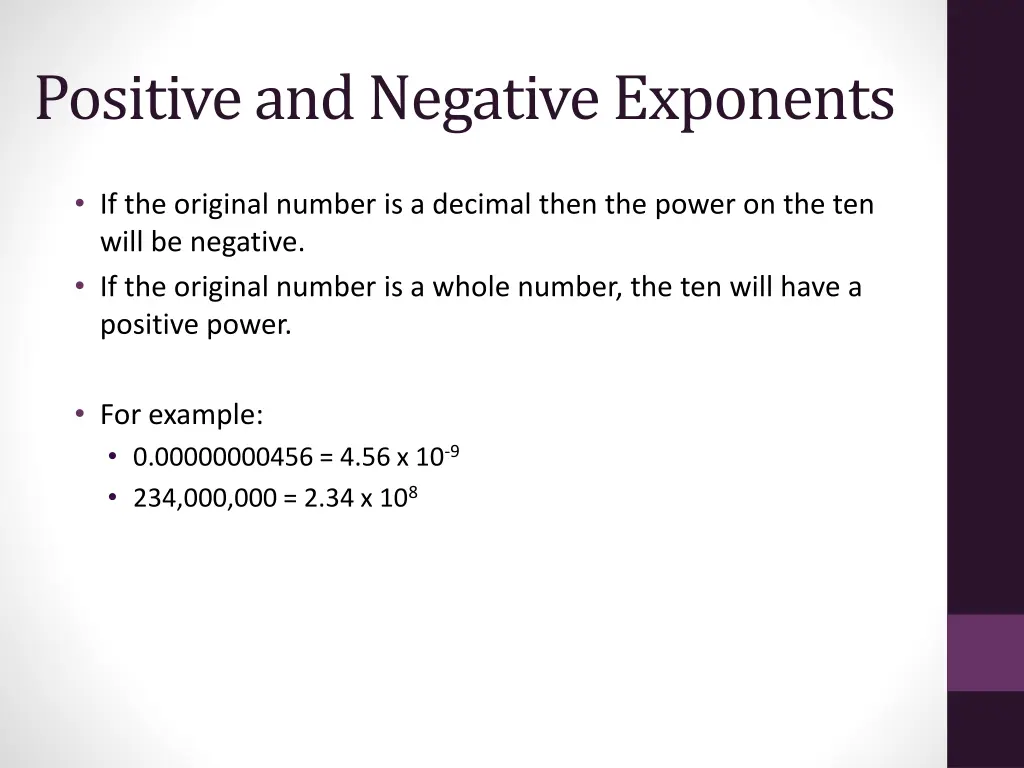 positive and negative exponents