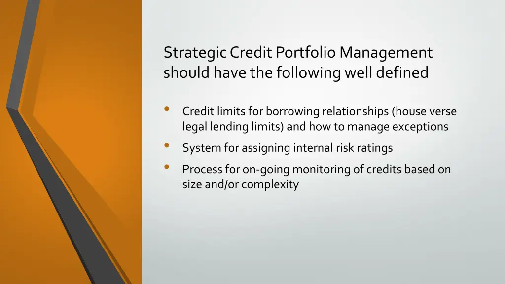strategic credit portfolio management should have 1