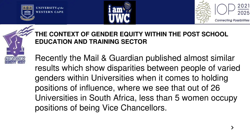 the context of gender equity within the post 1