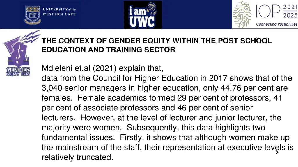 the context of gender equity within the post