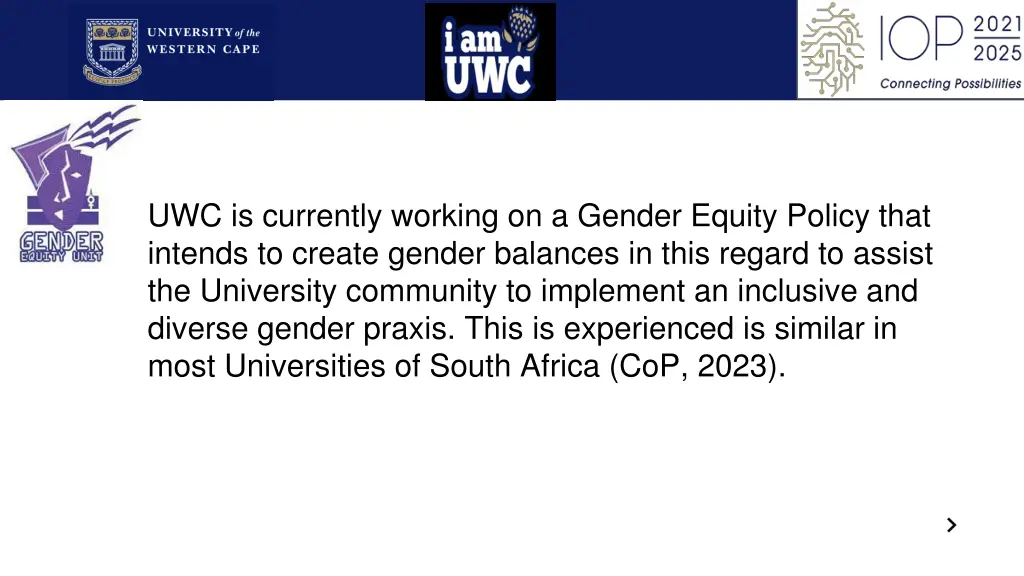 uwc is currently working on a gender equity