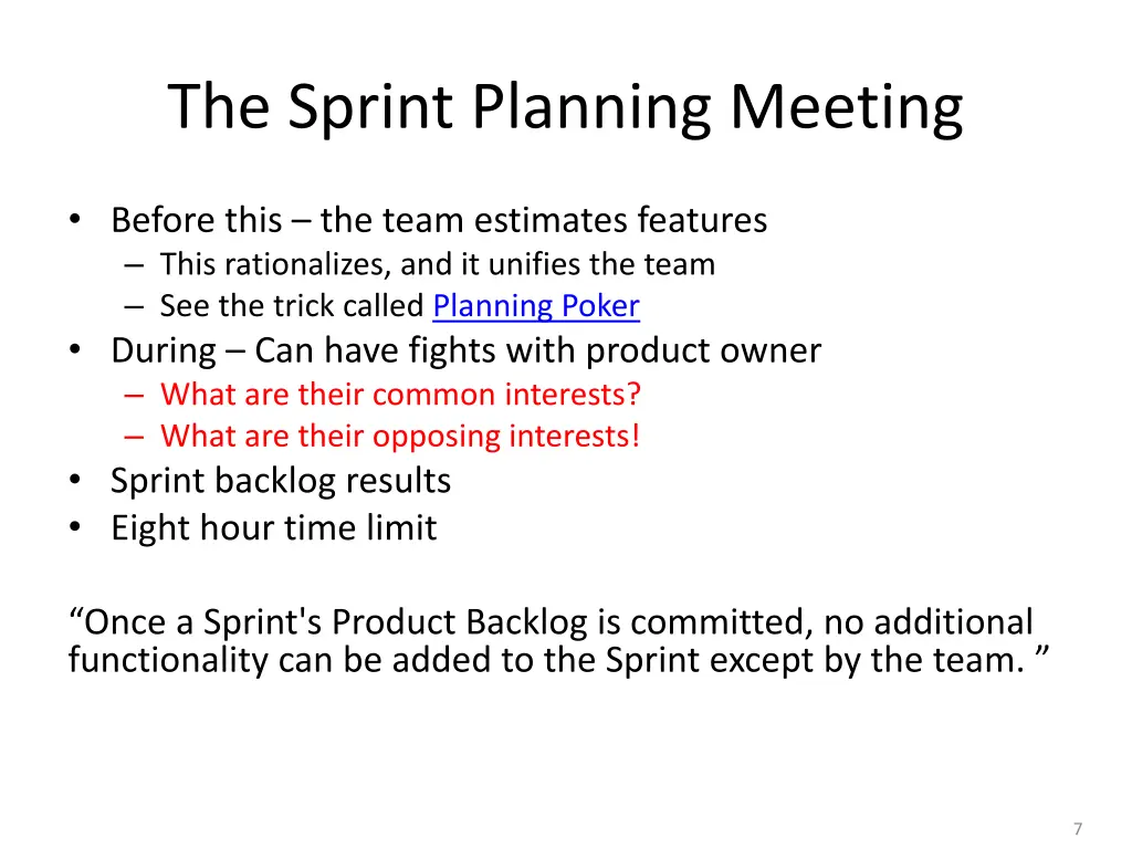the sprint planning meeting