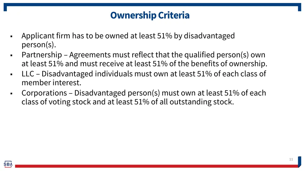 ownership criteria