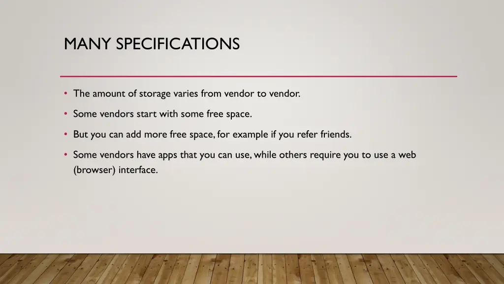 many specifications