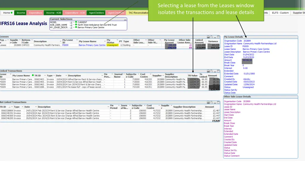 selecting a lease from the leases window isolates