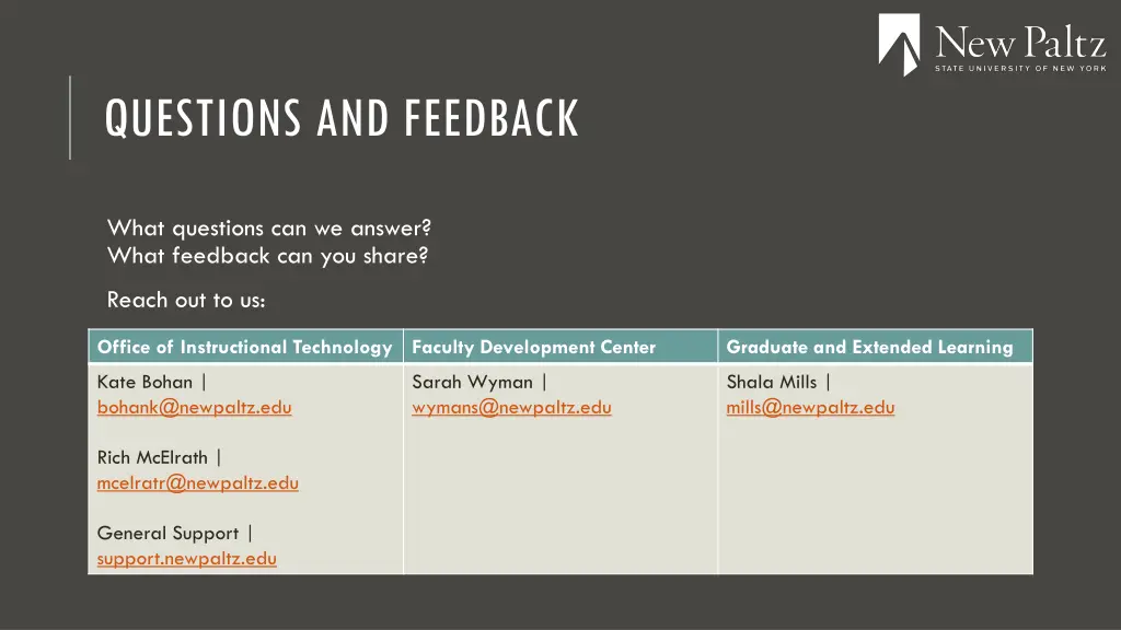questions and feedback