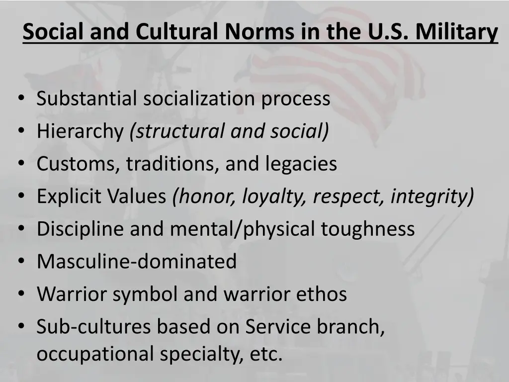social and cultural norms in the u s military
