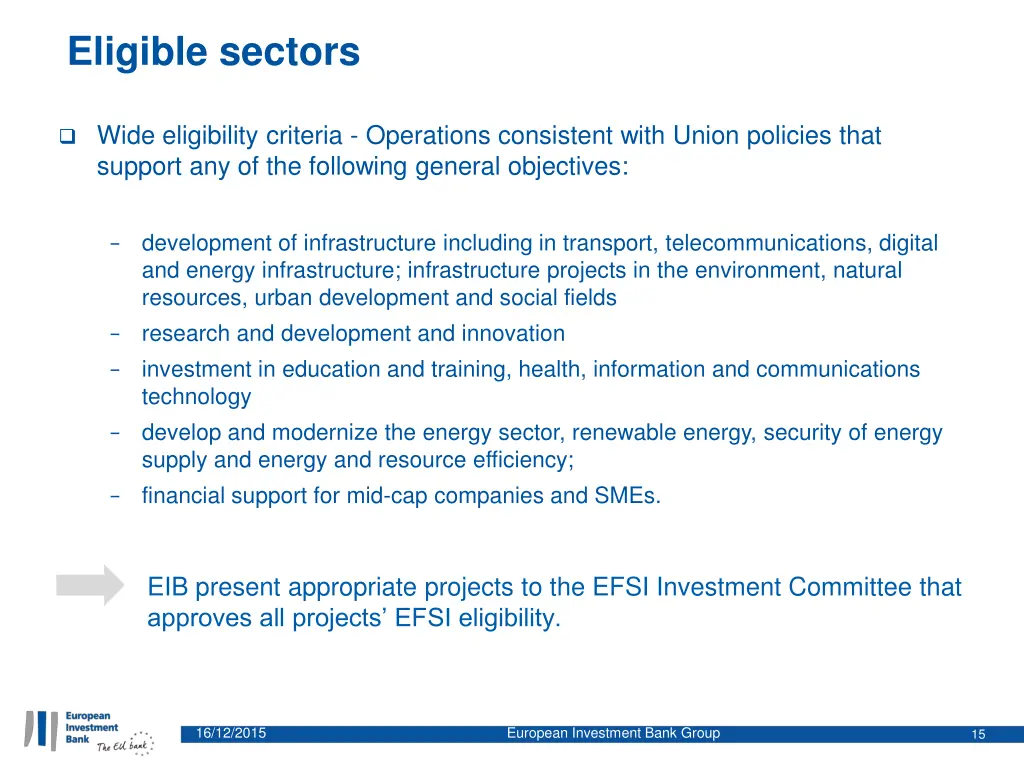 eligible sectors