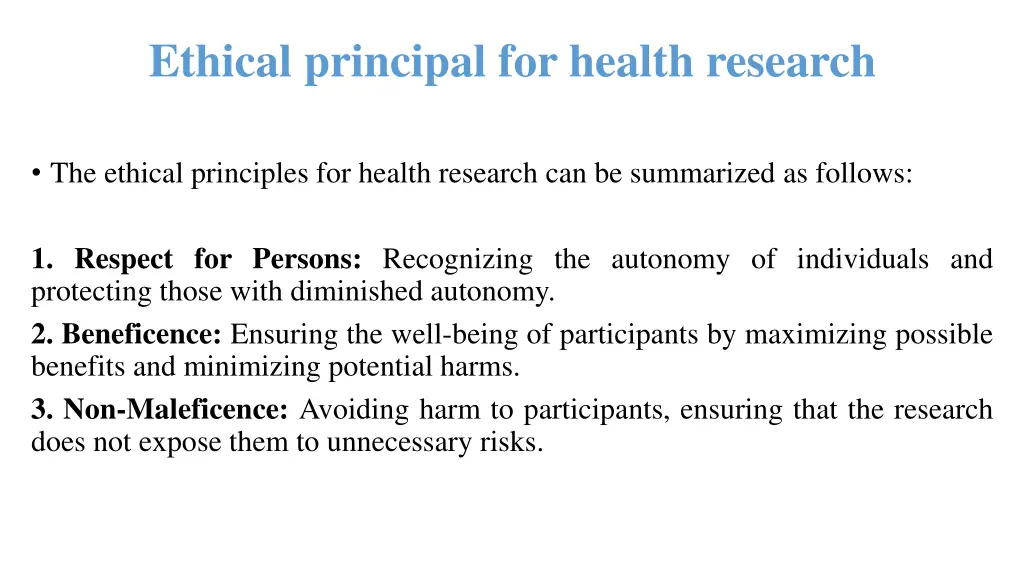 ethical principal for health research