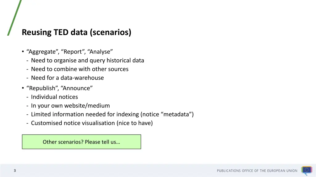 reusing ted data scenarios