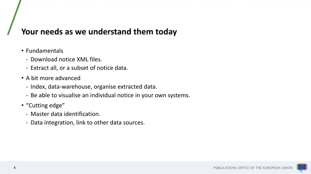 your needs as we understand them today