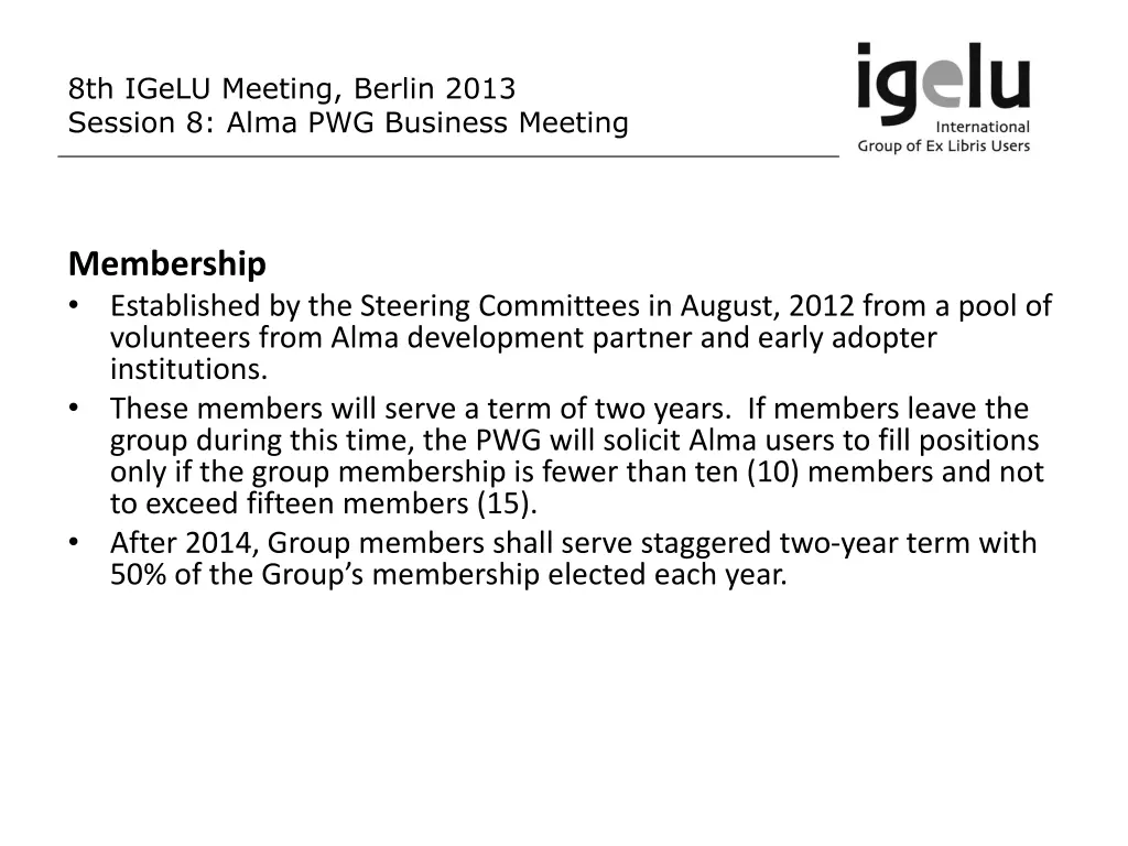 8th igelu meeting berlin 2013 session 8 alma 3