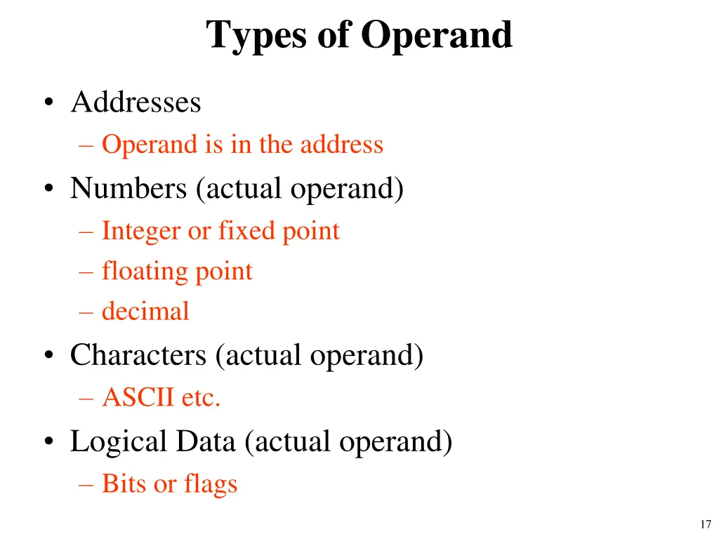 types of operand