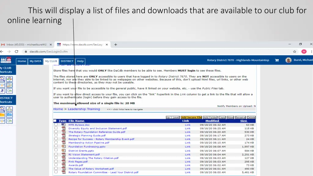 this will display a list of files and downloads