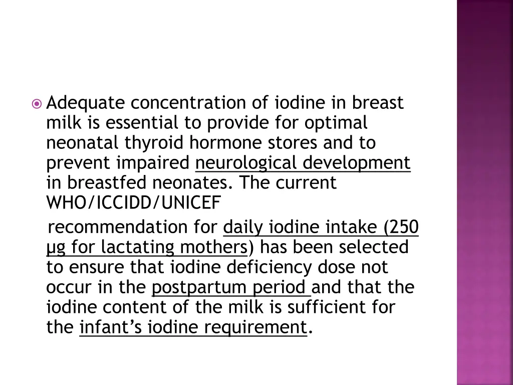 adequate concentration of iodine in breast milk