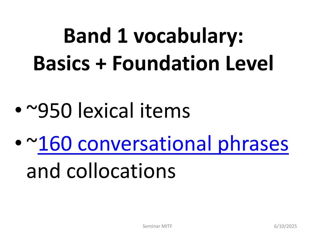 band 1 vocabulary basics foundation level